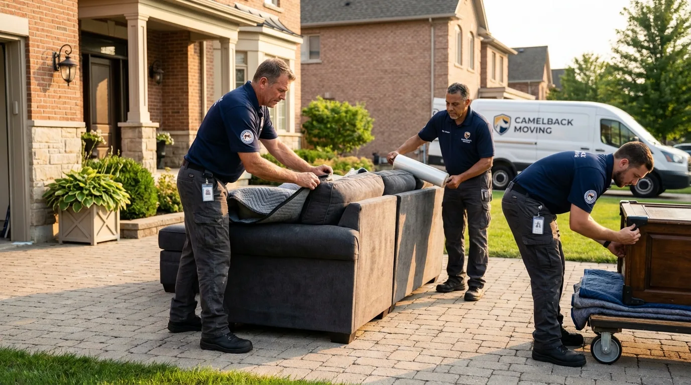 Large estate moving crew wrapping furniture in Kingston, MO
